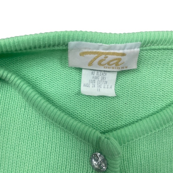 Tia Design 1X Embellished Green Cardigan Tropical Designed 100% Cotton‎ - Picture 4 of 5